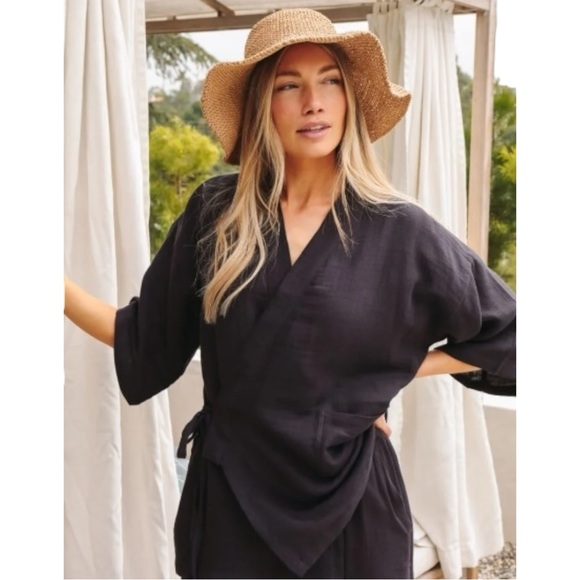 ODD BIRD Kardes Charcoal Gray Cotton Gauze Oversized Loose Fit Loungewear Top - Picture 8 of 11